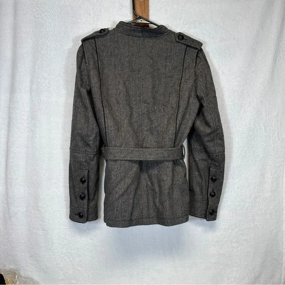 Zara Black & White Long Sleeve Asymmetrical‎ Button Tie Waist Coat Size L